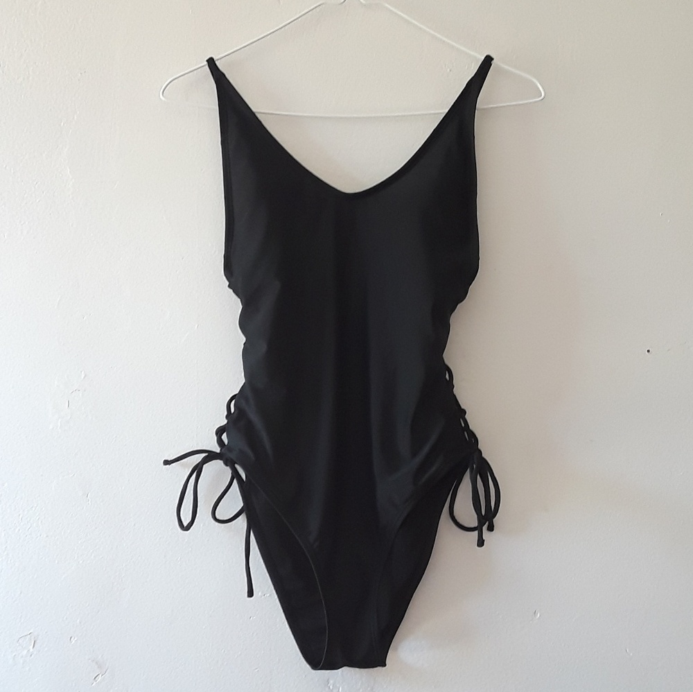 NWOT Sexy Black Lace Up One Piece Swimsuit Size S